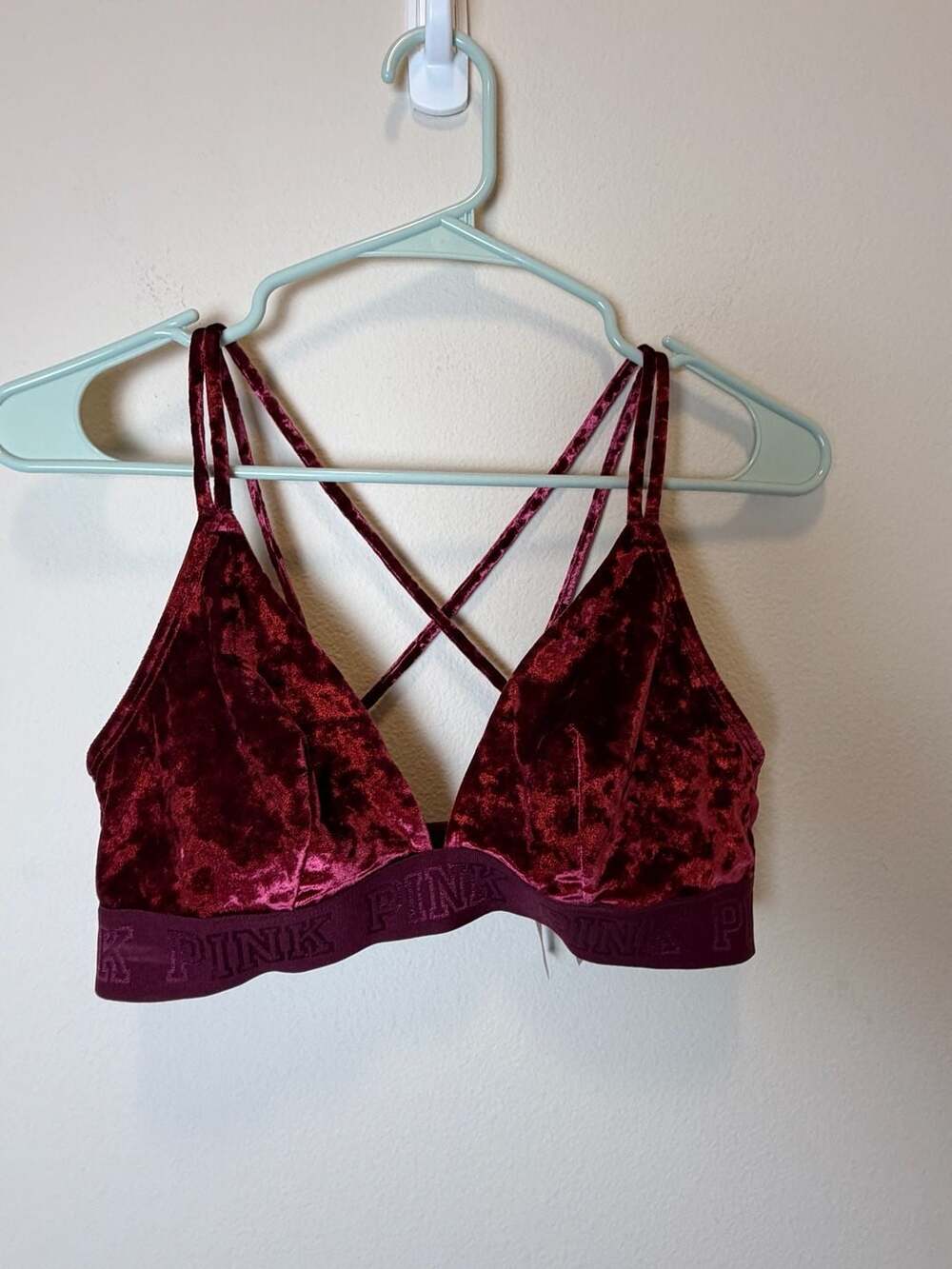 Victoria's Secret PINK Maroon Velvet Criss-Cross Strappy Bralette